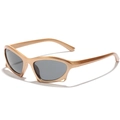 Matte gold futuristic kids sunglasses with dark grey lenses in a retro fashion style - Golden Brown Frame Grey Lens