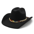 Detalle de sombrero de vaquero de fieltro negro con banda étnica de cuentas de colores - Negro