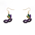 Mardi Gras mask earrings with purple green and gold sequins on a clean white background - Mardi Gras Mask Earrings Style C (1 Pair)