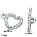 Silver stainless steel heart toggle clasp set with textured finish and measurements - Heart / Steel