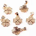 Rose gold four-leaf clover charms with micro-pave zirconia for DIY jewelry making - Flat Four-Leaf Clover / Rose Gold