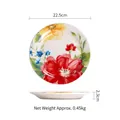 Ceramic 9-inch dinner plate with red and yellow floral pattern for steaks and pasta - Ink Red Flower (9 Inch)