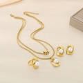 Golden stainless steel jewelry set with pearls featuring necklace, earrings, and ring - Gold Smooth Pearl Jewelry Collection (KS220658-LX)
