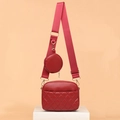 Red quilted crossbody bag with matching round coin purse and adjustable strap - Red