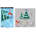 Winter window decals set with pine trees, colorful birds, and golden snowflake stickers - BQ569-Snowy Pines Blue Jay