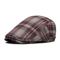 Béret à carreaux rétro rouge brun et gris avec boucle de réglage latérale en métal - Carreaux Rouges