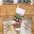 Chaussette de Noël tricotée verte avec flocons de neige blancs et bordure en peluche - Chaussette Flocon de Neige