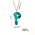 Letter P pendant necklace in gold and green enamel finish with detailed dimensions - Letter P Style (N00906-P)