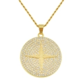 Hip-Hop-Halskette mit goldener runder Plakette, Kreuzstern-Vollbesatz und eleganter Kordelkette - Runder Anhänger - 0.3*75cm Seilkette / Gold