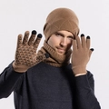 Khaki Winter-Strickset für Herren mit Touchscreen-Handschuhen, Rundschal und Mütze - 3-teiliges Set - Khaki