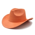 Close-up of orange suede cowboy hat with classic curved brim and detailed stitching - M (56-59cm) / Orange
