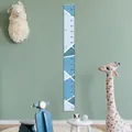 Hanging kids height growth chart in light blue with geometric patterns and wooden frame - Style 9 (Blue Cartoon)