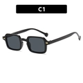 Square black sunglasses for women with gray lenses and gold metallic temple accents - Bright Black / Gray