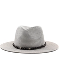 Cappello fedora in paglia grigio chiaro da donna con fascia decorativa di perline in legno - M (56-58cm) / Grigio