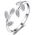 S925 sterling zilveren open ring met olijfblad en sprankelende witte zirkonia - Verstelbaar Open / Witgoud