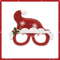 Close-up of glittery red Santa hat felt glasses with holly berry festive decorations - Christmas Hat