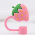Pink strawberry silicone straw topper for 10mm tumblers with a flexible dust plug - Pink Strawberry / 10mm