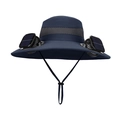 Chapeau de soleil bleu marine avec deux ventilateurs solaires et maille aérée - Bleu Marine (12cm Large Bord Double Ventilateur)