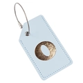 Light blue PU leather luggage tag with gold letter O and durable steel cable loop - Light Blue O