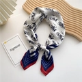 Vintage horse carriage pattern silk scarf in beige with navy and red border - Chariot Pattern Navy