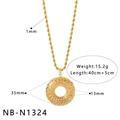 Detailed spec view of a gold hollow round pendant necklace with twisted chain dimensions - Round Hollow Textured Pendant Style (NB-N1324)