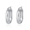 Polished silver stainless steel geometric hoop earrings with a secure hinged clasp - Oval 6MM*22MM / Steel