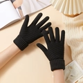 Women's black pineapple texture knit gloves with touchscreen fingertip feature - Black