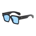 Square black sunglasses with blue tinted lenses and gold decorative rivets on the frame - Black Frame Blue Lens
