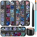 Comprehensive 12-grid nail art rhinestone kit with aurora bows, pearls and professional tools - Professional Nail Decoration Kit with 8ml Glue (12TZ Set 04)