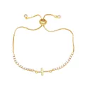 Adjustable gold cross bracelet with zircon inlay and box chain on white background - C-Gold Cross