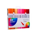 Set of 36 colors dual-tip markers with brush and fine tips in a portable PVC box - 36 Colors White Barrel