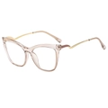 Occhiali cat-eye alla moda con montatura champagne trasparente e aste in metallo oro - Montatura Tè Chiaro