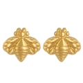 Detailed close-up of 18k gold plated stainless steel bee stud earrings with polished finish - 05 Gold Bee Stud Earrings