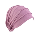 Breathable lotus pink turban cap for women featuring stylish layered pleats and soft fabric - One Size / Taro Purple