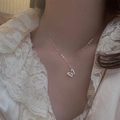 Elegant double-layered silver necklace featuring a shimmering crystal butterfly pendant - Hollow Butterfly