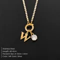 Gold 14K plated stainless steel initial W necklace with sparkling zircon pendant SKU - Letter W