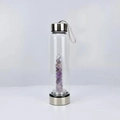Glass crystal energy bottle with purple amethyst pillar and silver metal lid and base - Amethyst