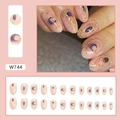 Faux ongles courts ovales avec motifs de lune pailletés violets et étoiles dorées - Style de Colle Totem Étoile Lune (W744)
