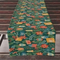 Green linen Christmas table runner with red poinsettias and festive gift boxes - 33*183cm / ZQ04-9 (Green Multi-color Christmas)