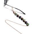 Detail of 12mm octagonal crystal bead eyeglass chain with rainbow refraction on gold metal links - Multicolor