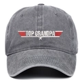 Dettaglio del ricamo Top Grandpa su cappello da baseball in cotone grigio lavato vintage - Grigio