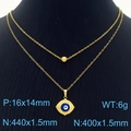 Double-layered golden stainless steel necklace with blue Evil Eye pendant on black mannequin - Gold Blue (KN283035-TJG)