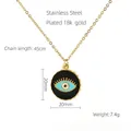 18k vergoldete Edelstahlkette mit 20mm schwarzem Evil Eye Emaille-Anhänger - Schwarz
