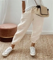 Damen Freizeithose in Cremeweiß aus Baumwollleinen mit Kordelzug und Taschen - L / Aprikose