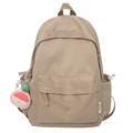 Minimalist beige nylon backpack with side drawstring pockets and a cute peach pendant - Single Bag / Khaki