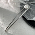 Elegante zilveren U-vormige haarspeld met een grote witte parel voor een knotkapsel - 14.3CM / Zilveren Parel Haarpeld
