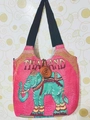 Rosafarbene Ethno-Stofftasche mit Elefantenstickerei und Thailand-Schriftzug - Stil 38-Rosa Thailand Elefant