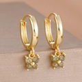 Detail view of gold butterfly drop earrings with olive green zircon stones in a retro style - Butterfly Drop Earrings (Y27359) / Two-Piece Set / Gold - Olive Green