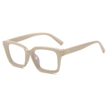Square beige eyeglasses frame with signature triple rivets and thick vintage temples - Milk Coffee