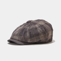Dark grey plaid corduroy newsboy cap with classic retro eight-piece stitch design - Grey Grid